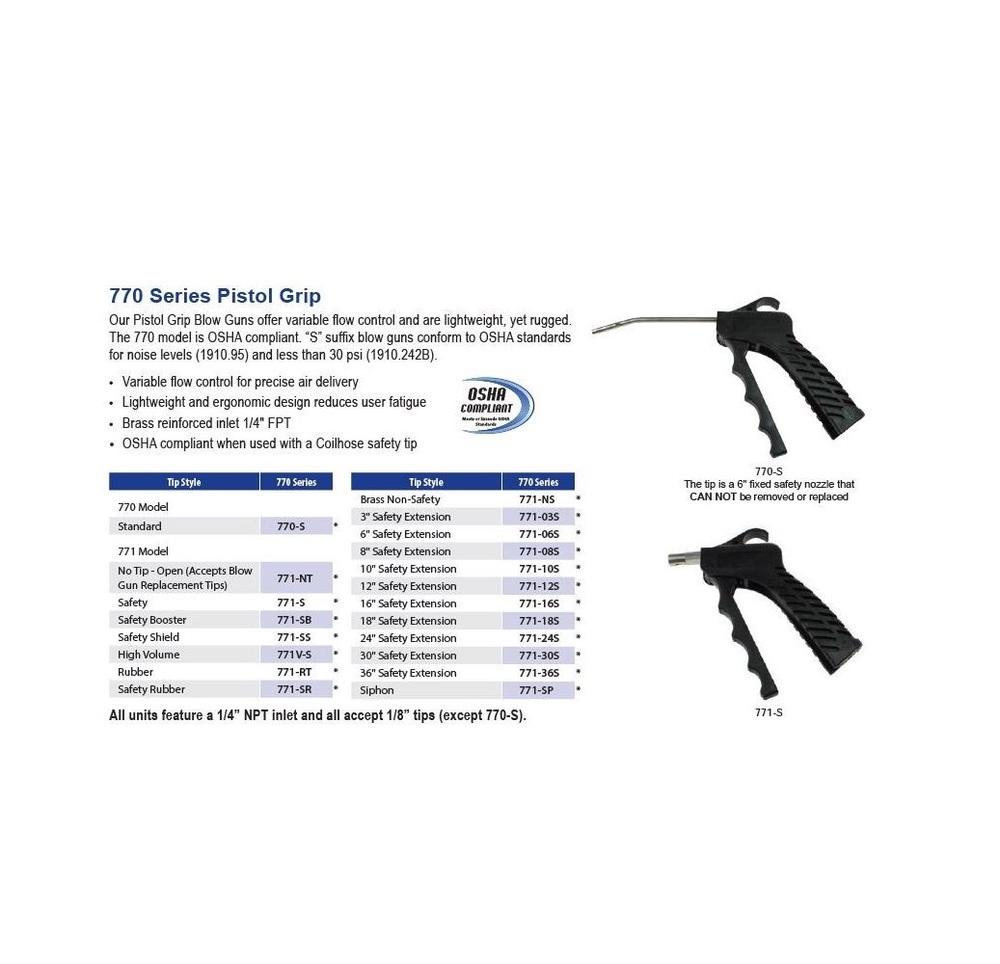 770-S COILHOSE BLOW GUN<BR>VARIABLE CONTROL PISTOL GRIP